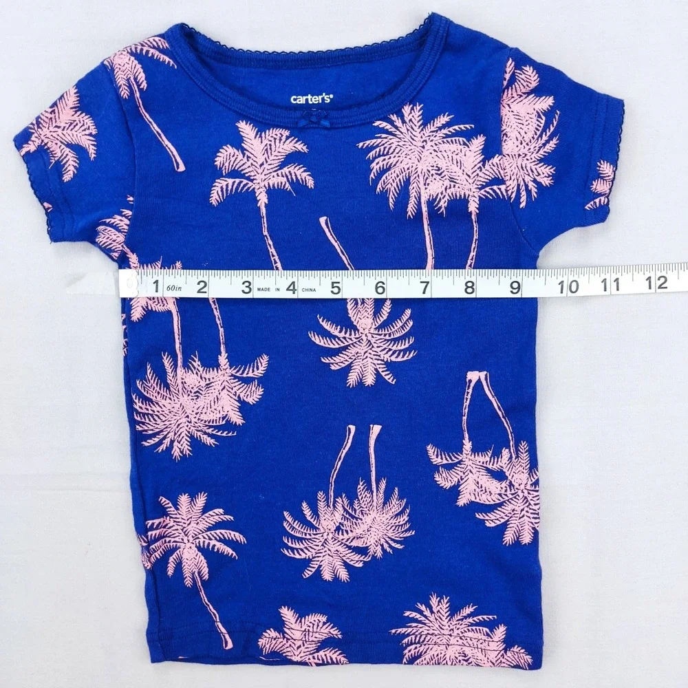 Carter's T-Shirt Girls 3T Blue Pink Palm Tree Stripe 2 Pack Bundle Short Sleeve